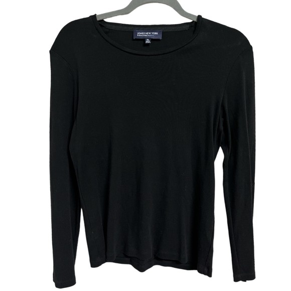 Jones New York Signature Petite Solid Black Long Sleeve Shirt Size M Essential - Picture 1 of 4